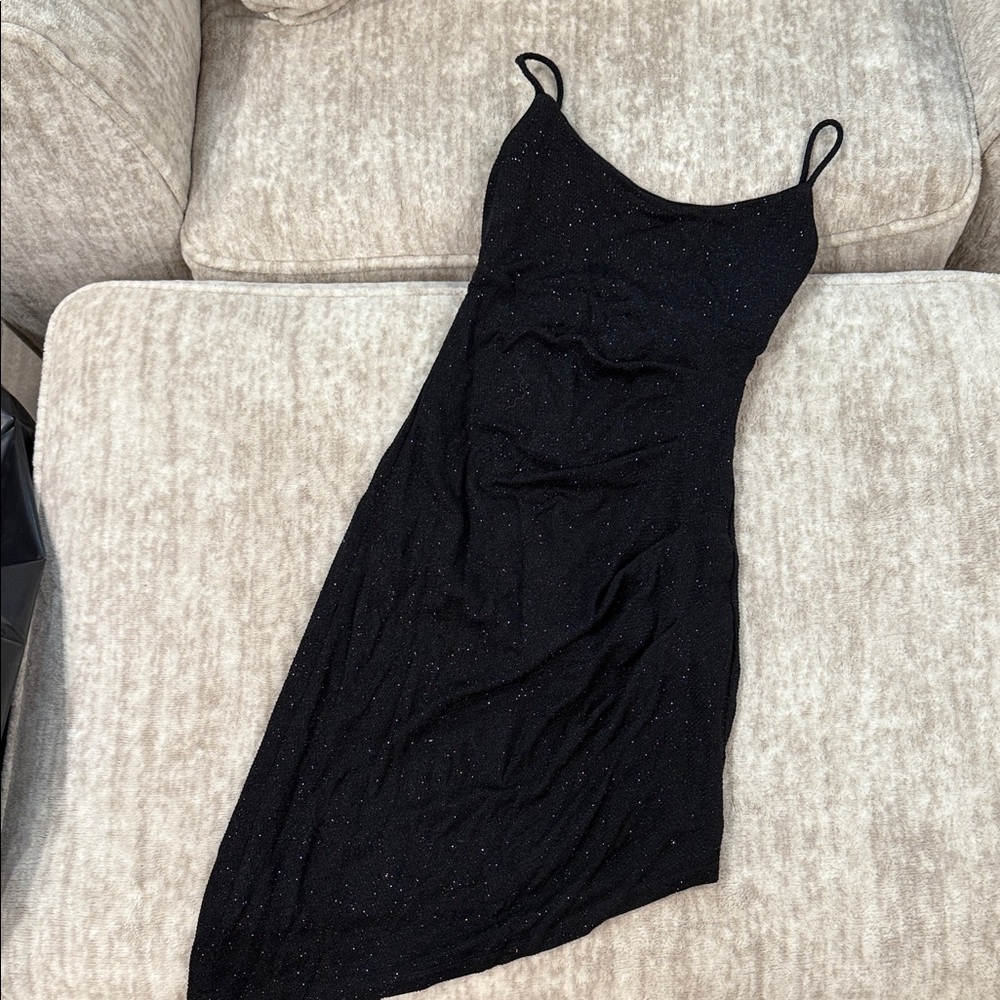 City Studio Black Asymmetrical Spaghetti Strap Dress